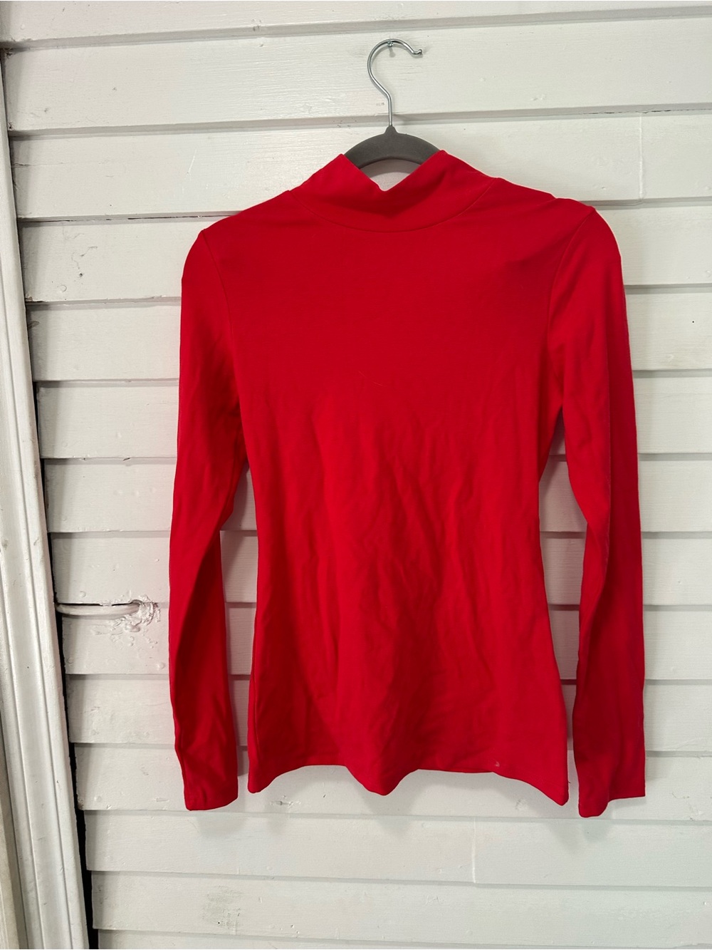 Women's Red Mock Neck Long-Sleeve Tee